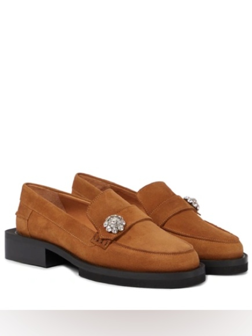 GANNI Jewel Suede Loafers in Tobacco Brown 10 40 embellishments